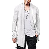 COOFANDY Men's Ruffle Shawl Collar Cardigan Open Front Lightweight Long Length Drape Cape Overcoat with Pockets