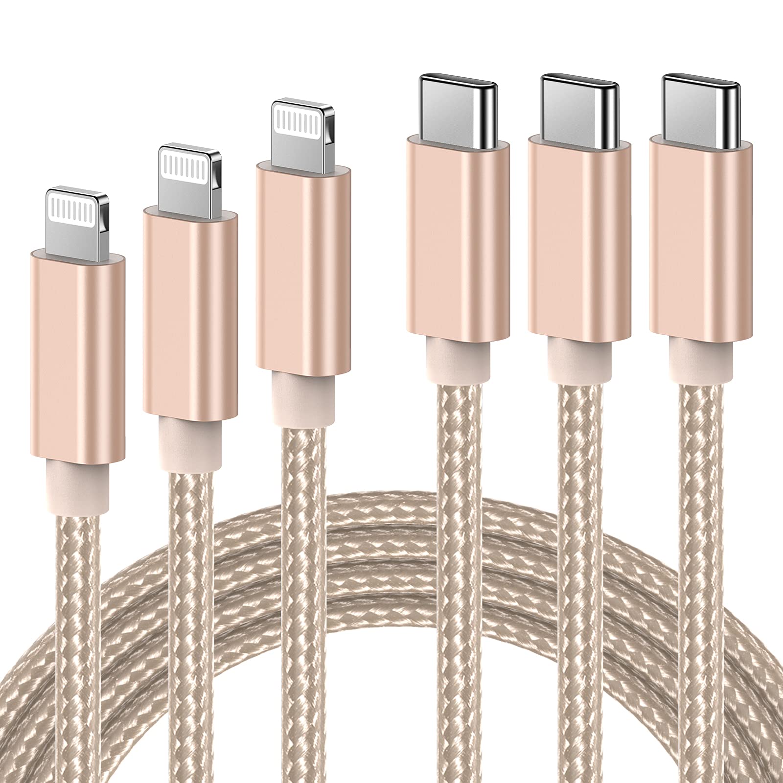Ulinek USB C to Lightning Cable, MFi Certified 1M+2M+3M Fast Charging iPhone Charger Cable Nylon Braided, PD Lightning Type C Cord Compatible with iPhone 11 12 Pro Max XR X 8 Plus 8 iPad Pro, Gold