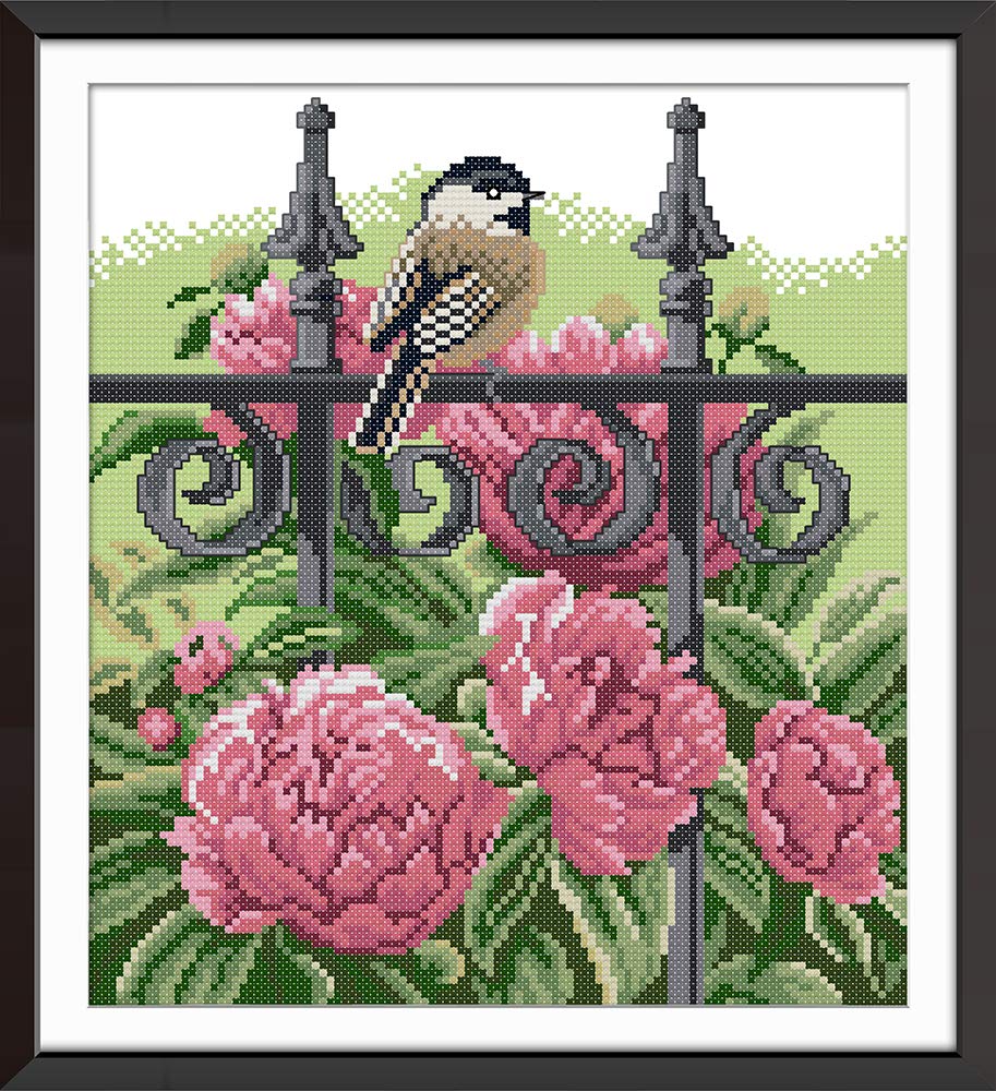 Cross Stitch Kits, Bird on The Fence Flowers Awesocrafts Easy Patterns Cross Stitching Embroidery Kit Supplies Christmas Gifts, Stamped (Bird, Stamped)