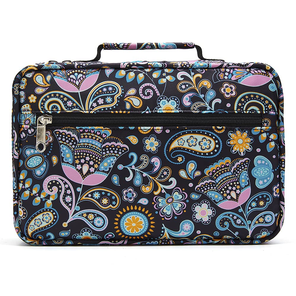 Bible Case for Women Study Bible Cover Girls Large Good Holy Book Church Bag Ladies Catholic Carrying Case Female Quad LDS Scripture Carrier Bag with Handles Zip Flower Standard Size Christmas Gift