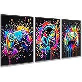 3 Pcs Gaming Room Wall Decor Game Canvas Wall Art Colorful Gaming Posters Pictures Cool Video Game Prints Paintings Artwork for Boys Men Room Gamer Bedroom Cybercafe Decorations 12x16 Inch Unframed