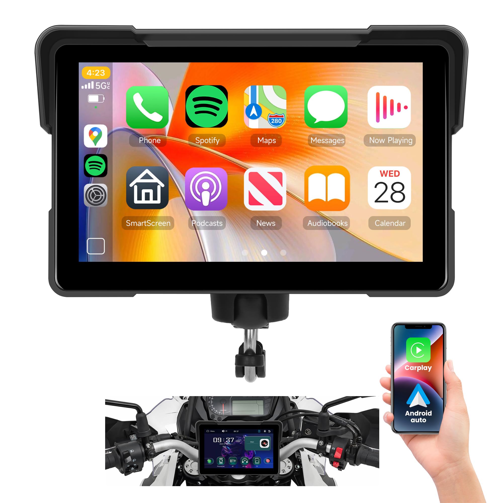 Photo 1 of 7'' Motorcycle Carplay Screen, Rimoody Wireless CarPlay Android Auto with Design Mount Waterproof Touchscreen Supports GPS Navigation/Bluetooth Transmission/EQ