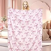 FYSUIMU Pink Bow Fuzzy Throw Blanket Lovely Bowknot Heart Throw Blanket Soft Cozy Flannel Blanket for Home Bed Sofa Couch Chair, 50 x 60 Inch