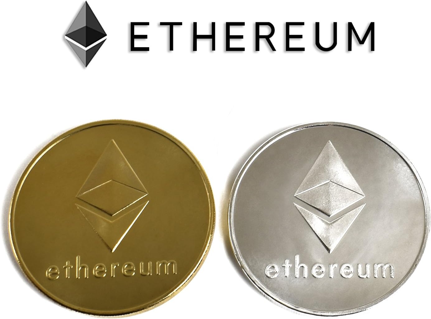 YaaNBit 2PCs Gold Plated Ethereum Coin (Gold & Silver Plated) | AKA Ether, ETH | Perfect Novelty Gift or Etherum Souvenir for Blockchain Enthusiasts