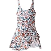 Jolyshlid Girls One Piece Swimdress Floral Skirt Bathing Suit Swim Hawaiian Beach Swimwear 4-14Y