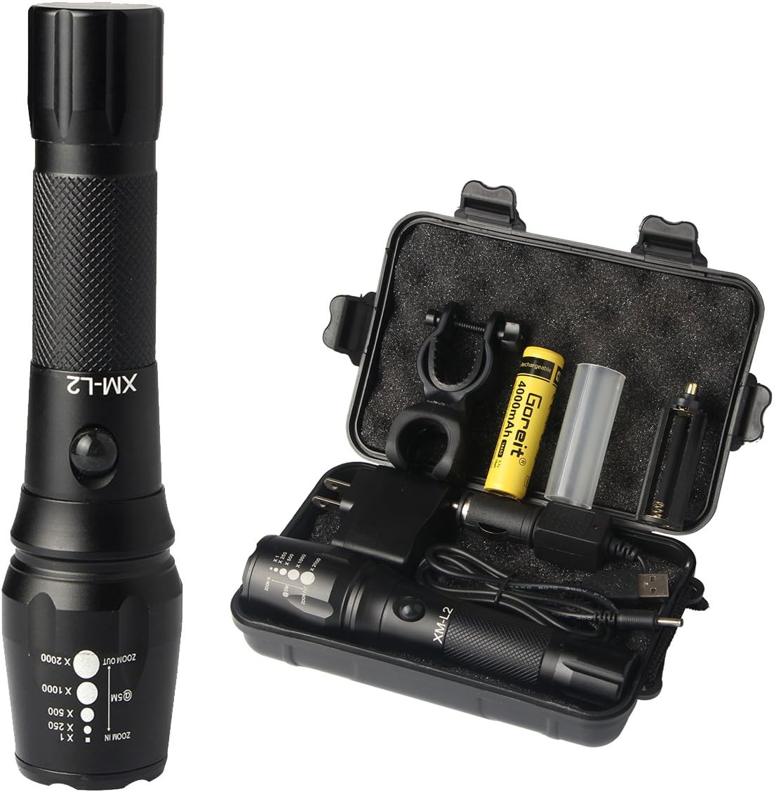 Rechargeable LED Tactical Flashlight - 900 Lumen, Zoomable, 5 Modes, Water Resistant, Handheld Flashlights - 18650 Lithium Ion Battery & Charger…