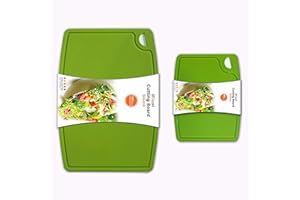 Liflicon Thick Silicone Cutting Boards for Kitchen Silicone Chopping Boards/Mats Set of 2 Extra Large14.6''x10.43'', Mini 9.1”x7.1” Non-slip Deep Drip Juice Groove, Dishwasher Safe-Green
