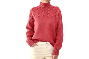 ARYAPYPER Women's Sweaters Mock Neck Long Sleeve Cable Knit Pullover Sweater Solid Color Trendy Basic Warm Knitted Tops
