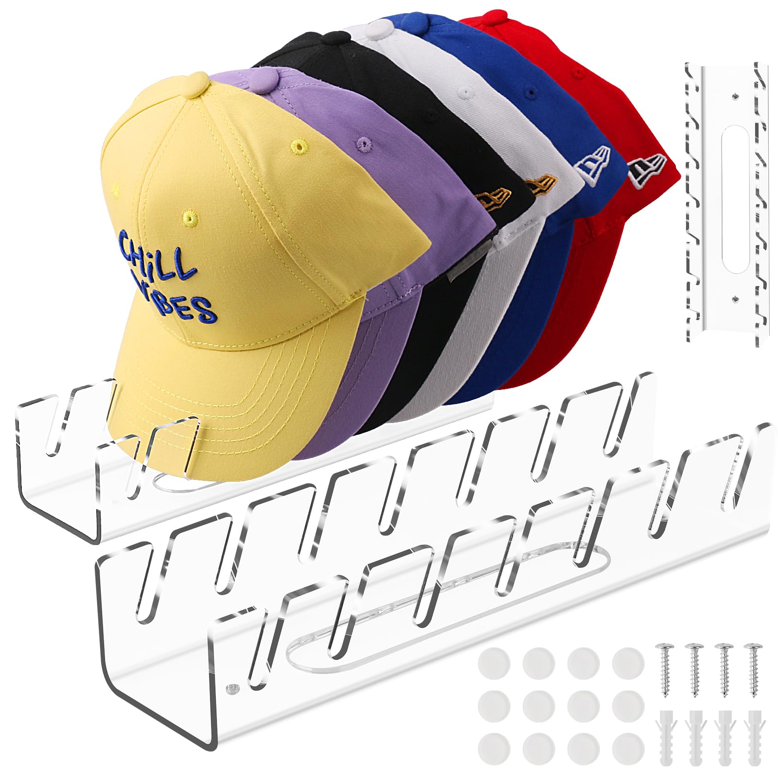 Photo 1 of Hat Rack for Baseball Cap 2 Pack Hat Organizer for 14 Baseball Caps Acrylic Hat Stand for Display Organizer Storage Hat Holder for Closet/ Wall/ Dresser/ Showcase - Easy Grab | Ideal Gift | No Install
