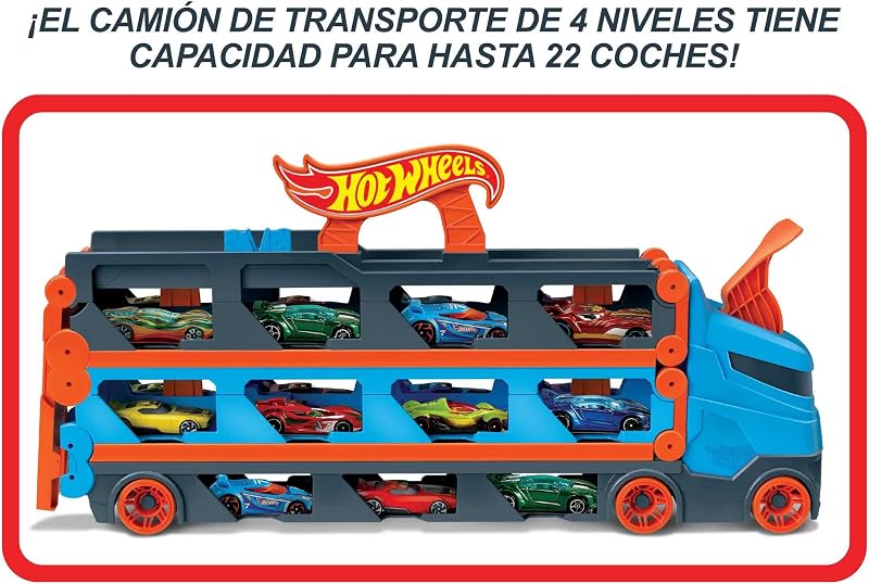 Hot wheels city highway truck, pista de brinquedo de 2 metros com lançador, inclui 3 veículos (mattel hgh33)