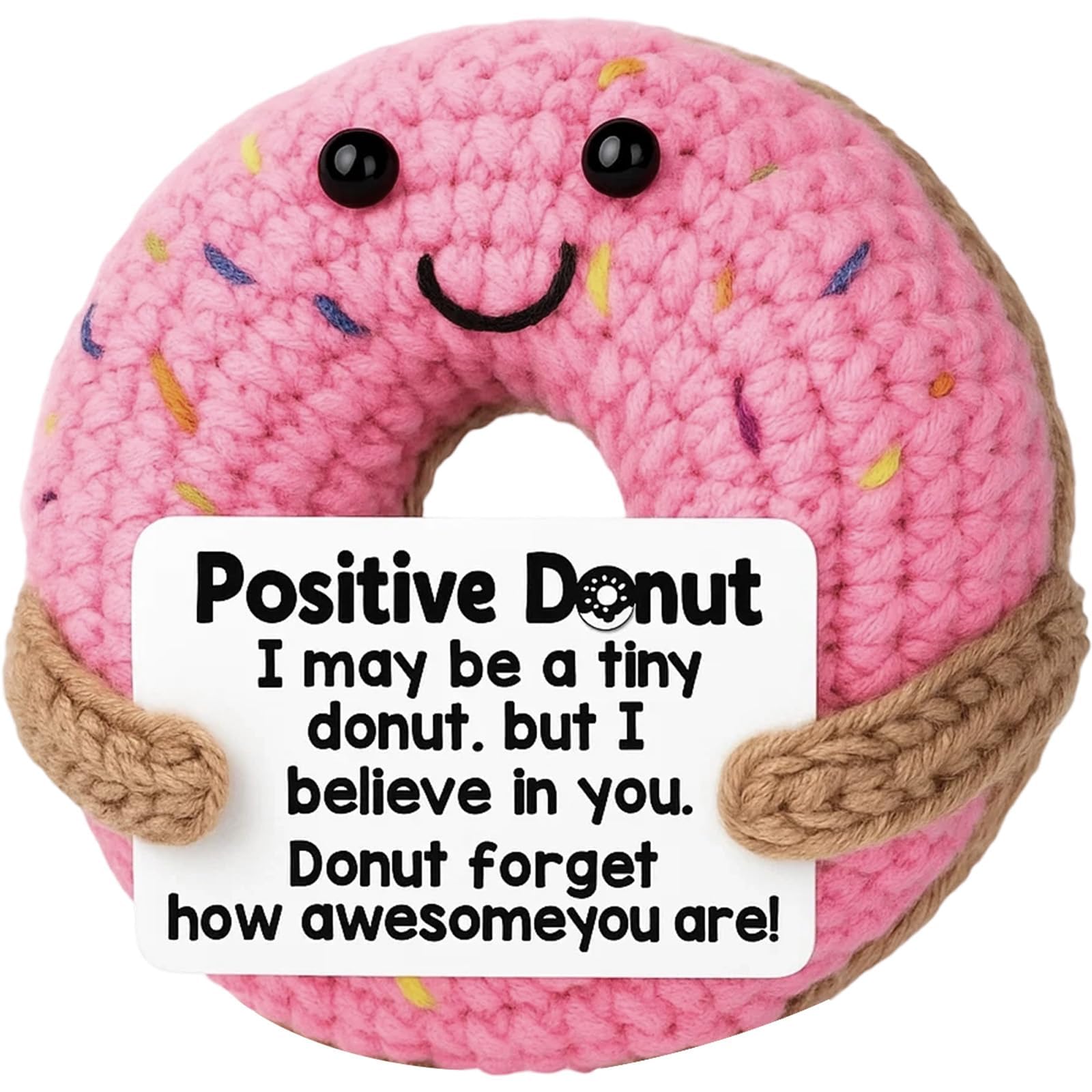 SrgPui Emotional Support Crochet, Positive Crochet Donut, Stress Relief Motivational Present, Emotional Support Gift with Inspirational Card, Mental Health Gifts for Women, Birthday and Graduation