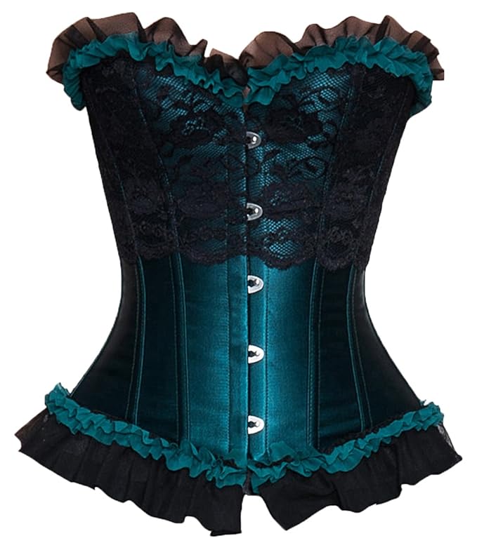 R-Dessous Damen Vollbrust Corsage Korsett Bustier Mieder Korsage Petrol Gothic Top Dessous Übergrößen grün