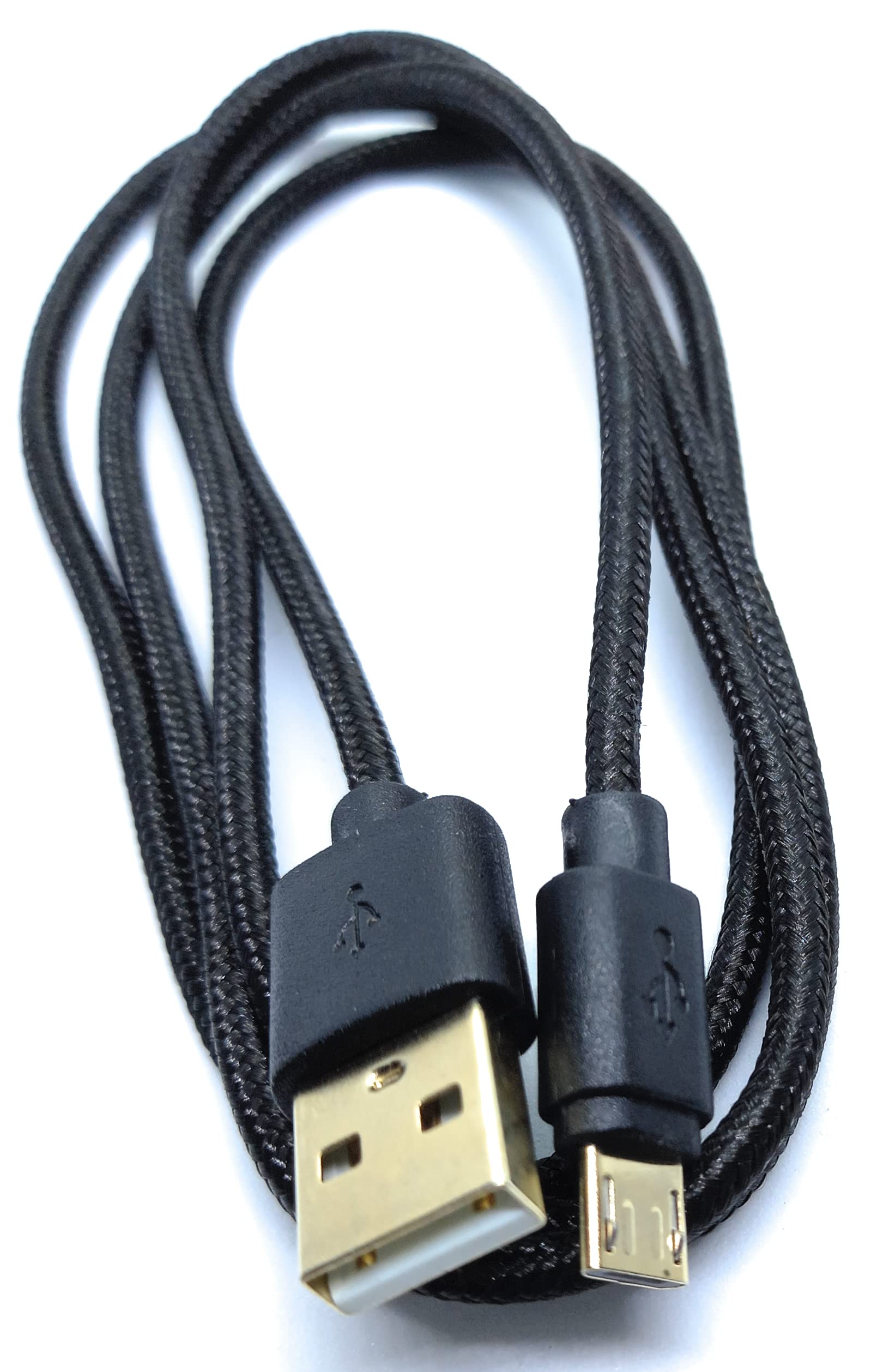 DRUT 1m Micro USB to USB 2.0 Fast Charger Braided Cable 24AWG, A-Male to Micro B Gold Connectors Lead (3,3ft, Black)