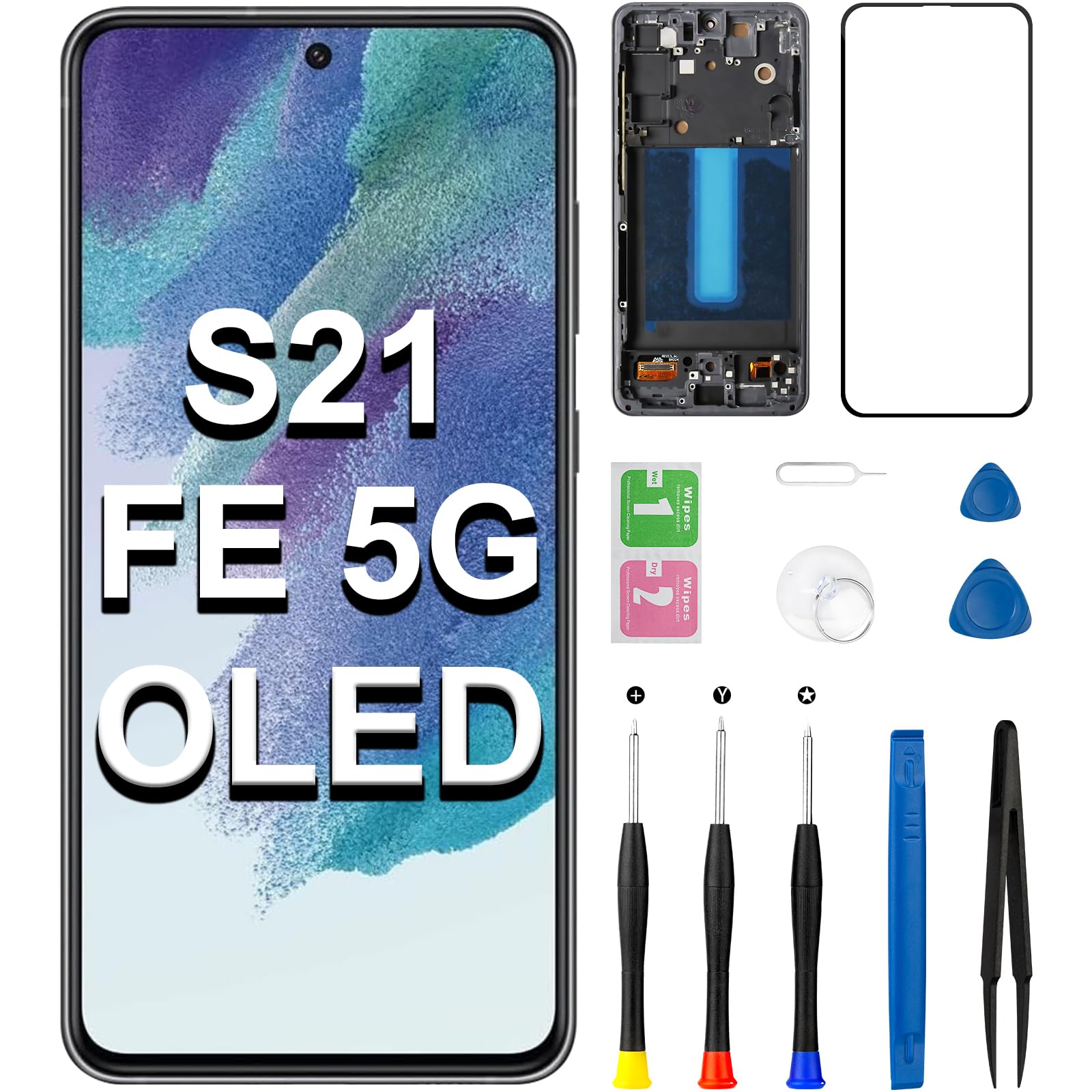 Photo 1 of for Samsung S21 FE 5G OLED Screen Replacement with Frame LCD Display G990B G990U G990U1 G990W 3D Touch Digitizer Full Assembly Repair Tool Kit 6.4 inch
