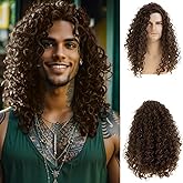 Dsimeig Long Curly Brown Wigs for Men Halloween Costume Party Wig