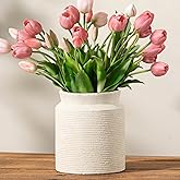 Ceramic Flower Vase 7.5 inch Farmhouse Rustic Vase for Home Decor Handcrafted Pottery Terracotta Vases for Dining Table Decor Fireplace Living Room Bathroom Wedding Centerpiece (M-Off White)