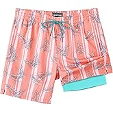 SURF CUZ Mens Swim Trunks with Compression Liner Swim Shorts 7" Swimming Trunks Stretch 7 Inch Swim Suits Quick Dry