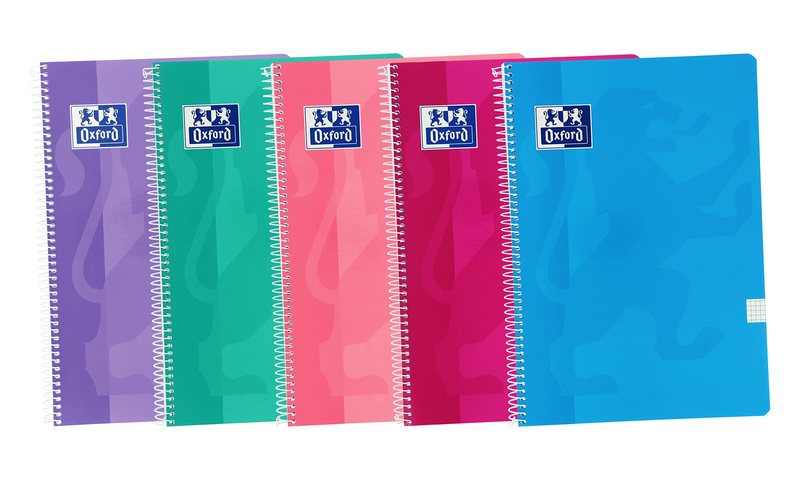 Oxford, Notebooks A4 (Folio) Grid 4x4, Soft Cover, 80 Sheets, Pack of 5 Notebooks, Trendy Colours