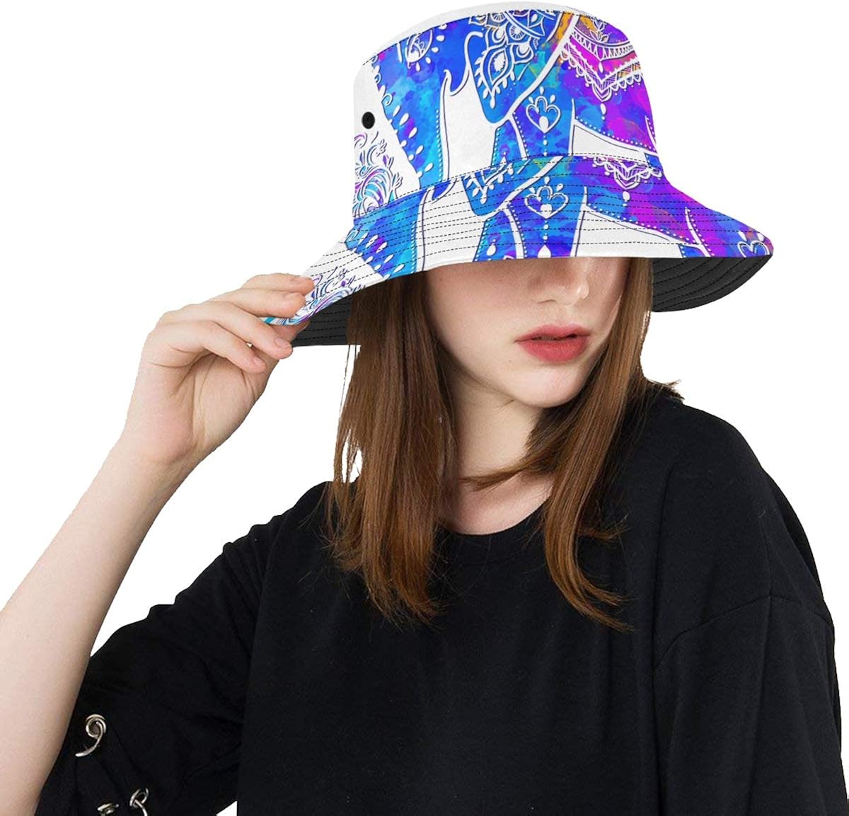 Mens XL Sun Hat Colorful Cute Retro Elephant Flower Summer