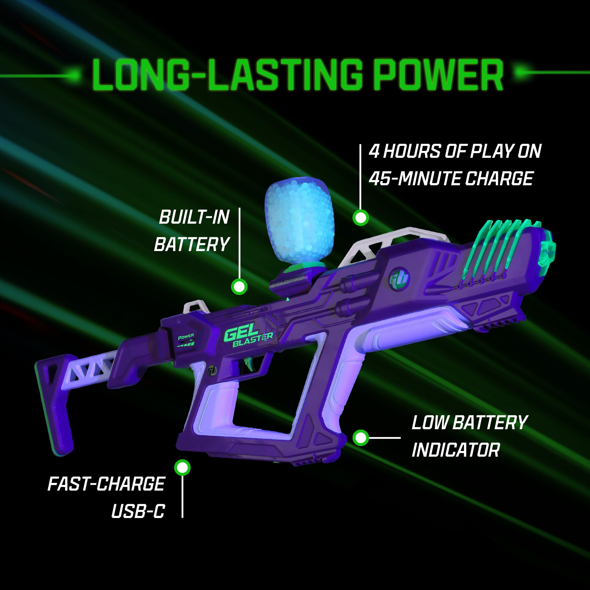 Gel Blaster Starfire XL - Glow-in-The-Dark Supersized Toy Gel Blasters with Water Based Beads - Semi, Full-Auto, Triple Burst Modes & Adjustable FPS - Outdoor Games & Toys - Ages 14+
