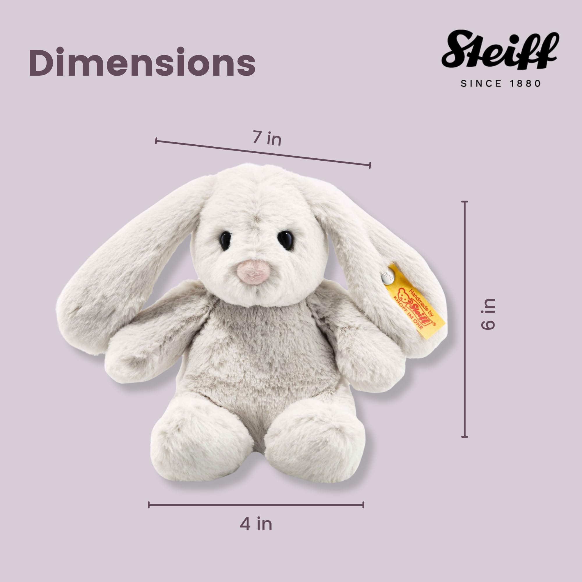 Steiff Hoppie Hase 18 cm hellgrau, Plüschtier Hase mit Schlappohren, Soft Cuddly Friends, flauschiges Stofftier zum Kuscheln und Spielen, Kuscheltier für Mädchen und Jungen, waschmaschinenfest 6
