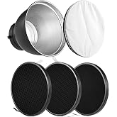 Heliora 7" Standard Reflector Diffuser Lamp Shade Dish with Honeycomb Grid | Reflector Photography with 20&deg; /40&deg;/ 60&deg; Honeycomb Grid White Soft Cloth for Bowens Mount Studio Strobe Flash Light Speedlite