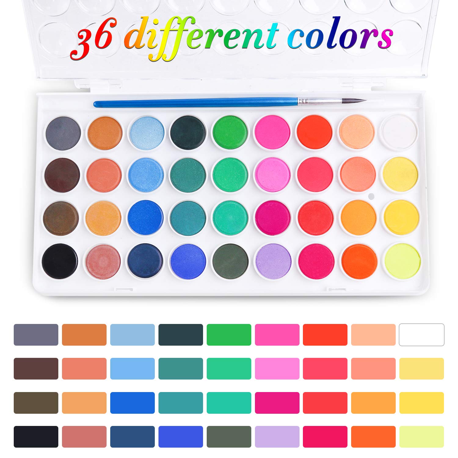 AROIC Watercolor Paint Set, 36-Color Watercolor Paint with 10 Brushes, Non-Toxic Washable Watercolors for Kids & Adults, Art Supplies for Painting, Drawing, DIY Crafts, School, Classroom, Artist Use