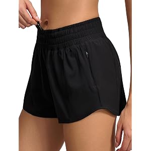 MCEDAR Women's High Waisted Athletic Running Shorts with Mesh Liner Zipper Pocket Quick-Dry Workout for Training, Gym, Sports