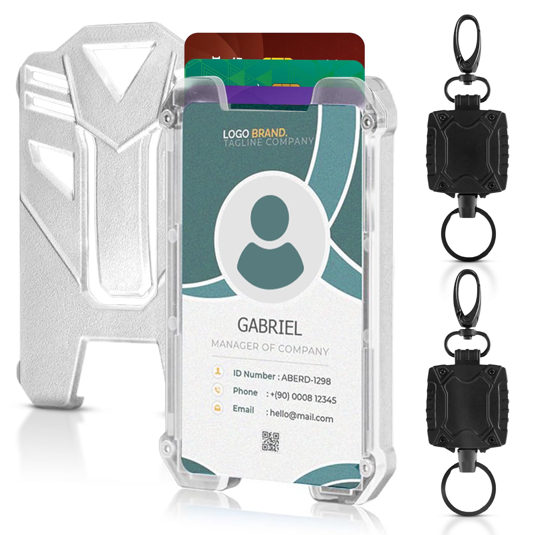 Mecool 2 Pcs Retractable Badge Holders Hard Plastic Extendable Lanyard with Card Holder | ID Badge Holder Retractable Reel with Carabiner Belt for Retractables Keyring | Photocard Holder — image 1