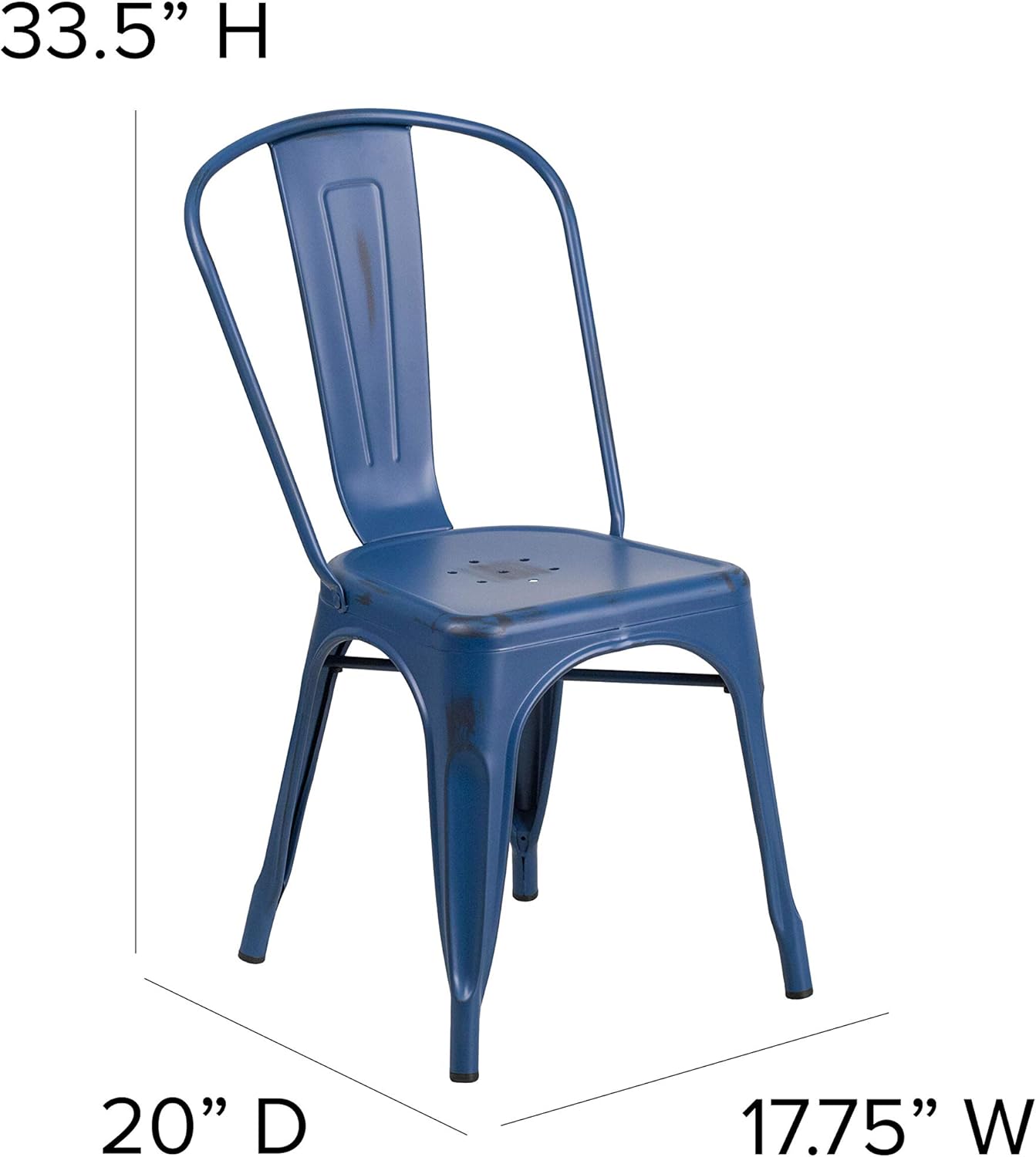 Flash Furniture Commercial Grade 4 Pack Distressed Antique Blue Metal Indoor-Outdoor Stackable Chair: Garden & Outdoor