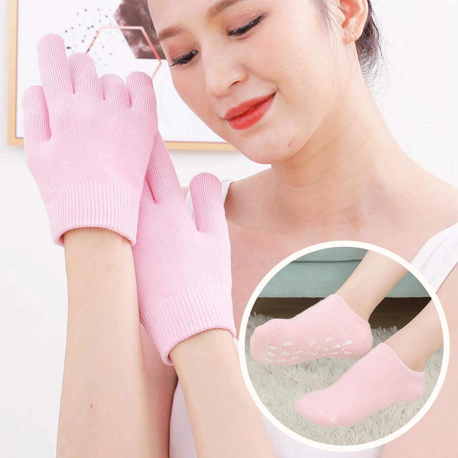 Moisturizing Gloves and Socks-Gel Spa Moisturizing Therapy Socks ＆ Gloves-Soften Repairing Dry Cracked, Hands Feet Skin Care, Effective in Repair Dry and Chapped Hands and Feet Skin Care : Beauty
