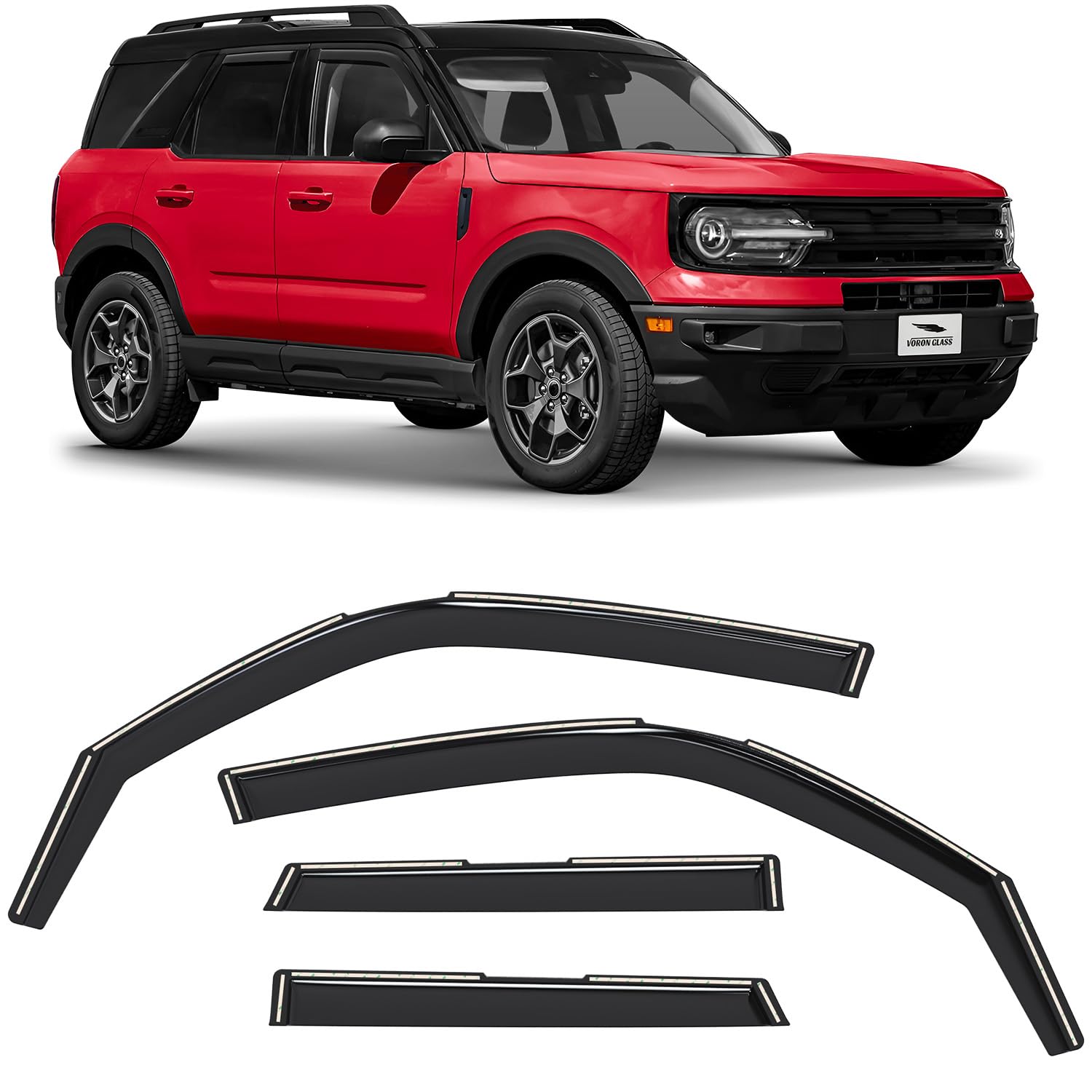 Voron Glass in-Channel Extra Durable Rain Guards for Ford Bronco Sport 2021-2025, Window Deflectors, Vent Window Visors, 4 Pieces - 200488
