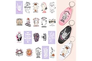 Kaciola Studio 80PCS Halloween UV DTF Wrap Stickers Spooky Season Theme UV DTF Stickers for Motel Keychain, Waterproof Skull Transfer Sticker Decal Rub on Transfers for Hotel Keychain
