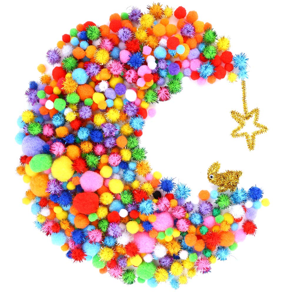 Caydo 2000 Pieces Assorted Sizes Multicolor Pompoms Glitter Pom Poms with 4 Sizes Wiggle Eyes for Hobby DIY Art Craft Supplies