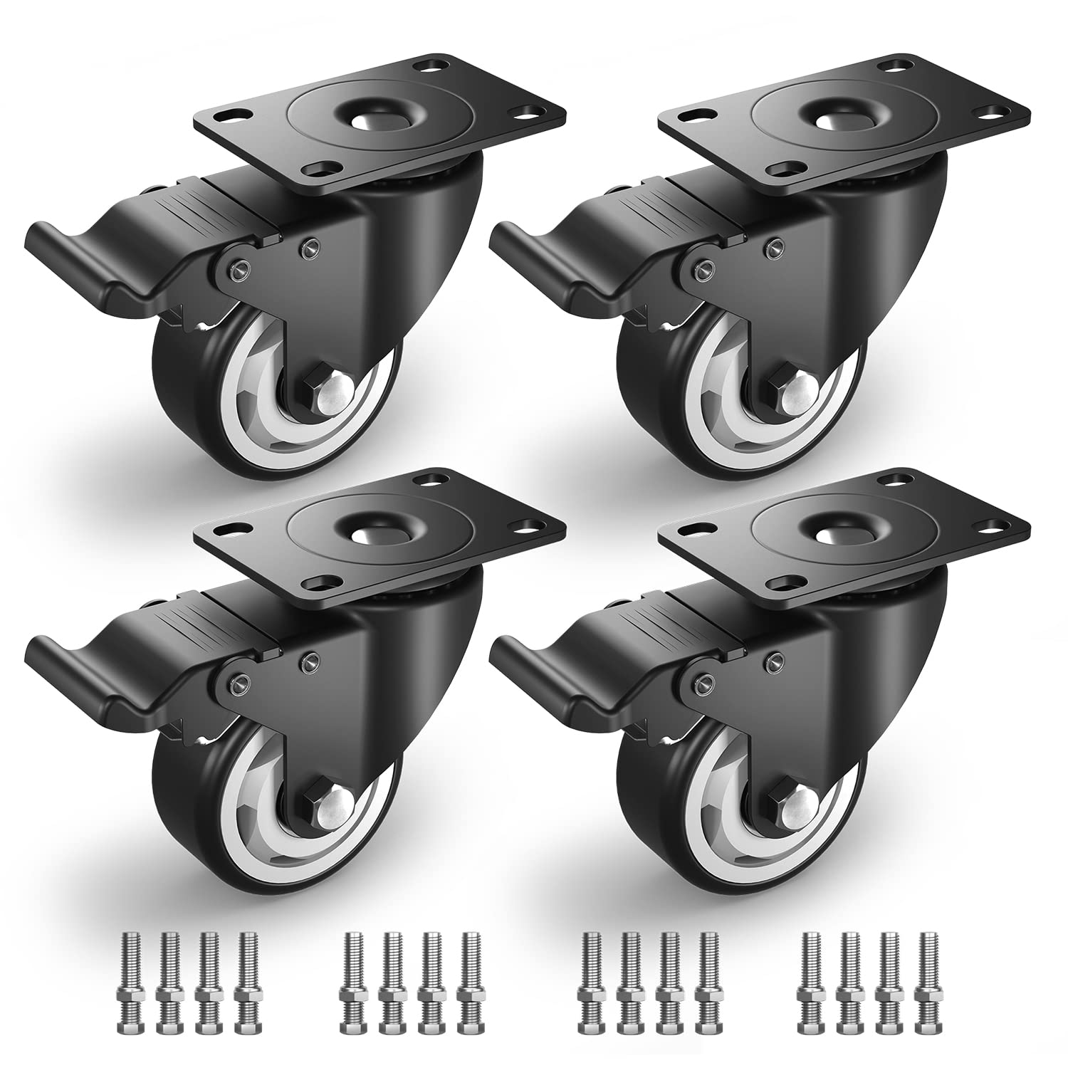 Photo 1 of HOLKIE 3 inch Caster Wheels Heavy Duty Industrial casters Swivel Castors with Safety Brake Total Capacity 1000lbs (Set of 4)