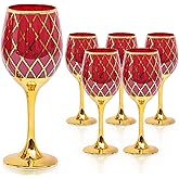 CretFine Red and Gold Wine Glasses Set of 6, Colored Stemmed and Rimmed Decorative Fancy Drinking Glass, for Gifts, Wedding, Thanksgiving, Birthday, Christmas Goblets Glassware Drinkware, 12oz