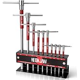 NEONJAW 10pcs T-Handle Hex Allen Key Wrench Set 10mm 8mm 6mm 5mm 4.5mm 4mm 3.5mm 3mm 2.5mm 2mm with 3-Way Sliding Handle, Spinning Sleeve, Steel Storage Rack for DIY, Mechanics, Red