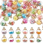 CRAFTYMELODY 96Pcs 16mm Glass Ball Charms 12 Colors Transparent Glass Ball Charm Pendants with Shining Fruit Sequins Colorful DIY Charms Hanging Pendants for Earring Bracelet Necklaces DIY Jewelry Making