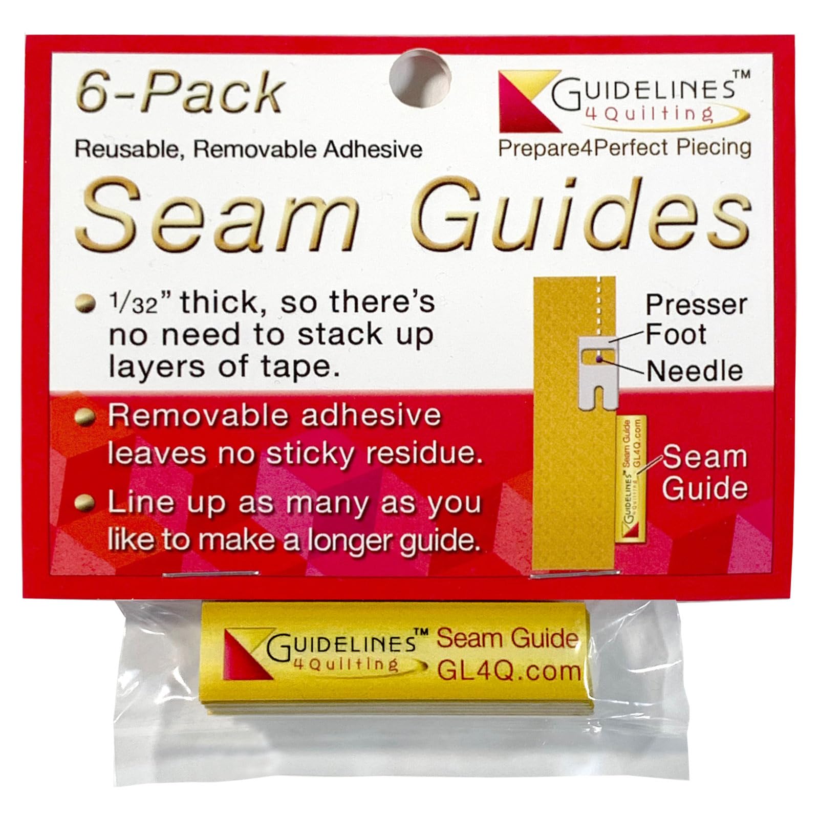 Guidelines4quilting 6-Pack Seam Guides - Peel-and-Stick, Removable Adhesive Leaves No Residue. Accurate Fabric Guide for Sewing. Perfect Height for Double-Layered Fabric. Fits All Sewing Machines
