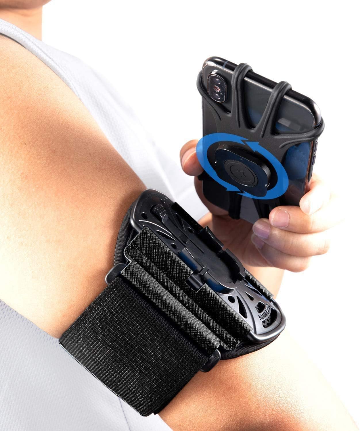 HLOMOM Running Phone Holder,Sports Phone Armband 360° Rotation & Detachable for iPhone 17/16/15/14/13 Pro/12 Pro/11Pro Max/XS/XR/8/7/6s Plus