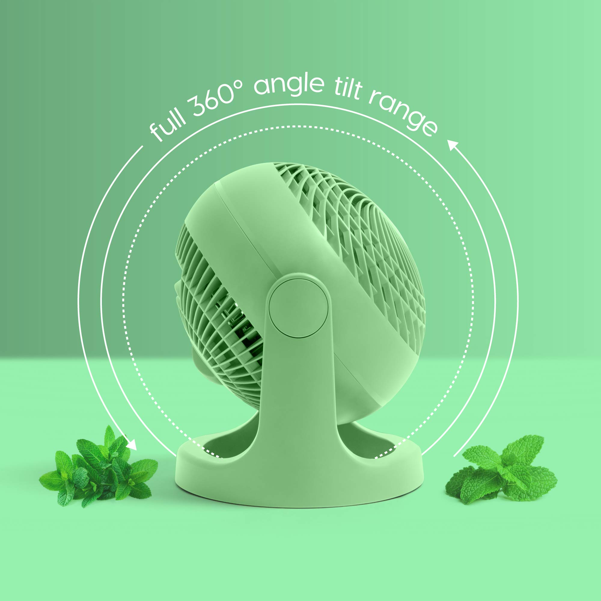 IRIS USA WOOZOO Desk Fan, Oscillating Table Air Circulator, 3 Speeds, 52ft Max Air Distance, 360° Adjustable Tilt, 30db Low Noise Motor, Small Fan for Bedroom, Office, Dorm, Green