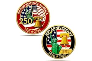 GENERIC 250th Anniversary USA Challenge Coin, 1.77 Inch Double-Sided 250 Year American Anniversary Commemorative Challenge Coins in Durable Zinc Alloy for Display, Collectors & Gift Idea (A)