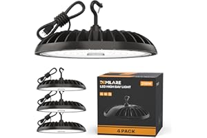 DEMILARE 4 Pack Led High Bay Light 250W, 37500 lm UFO High Bay Led Shop Lights 5000K, Durable High Bay Lighting with US Plug, Commercial Light Fixture for Workshop, Garage, Warehouse
