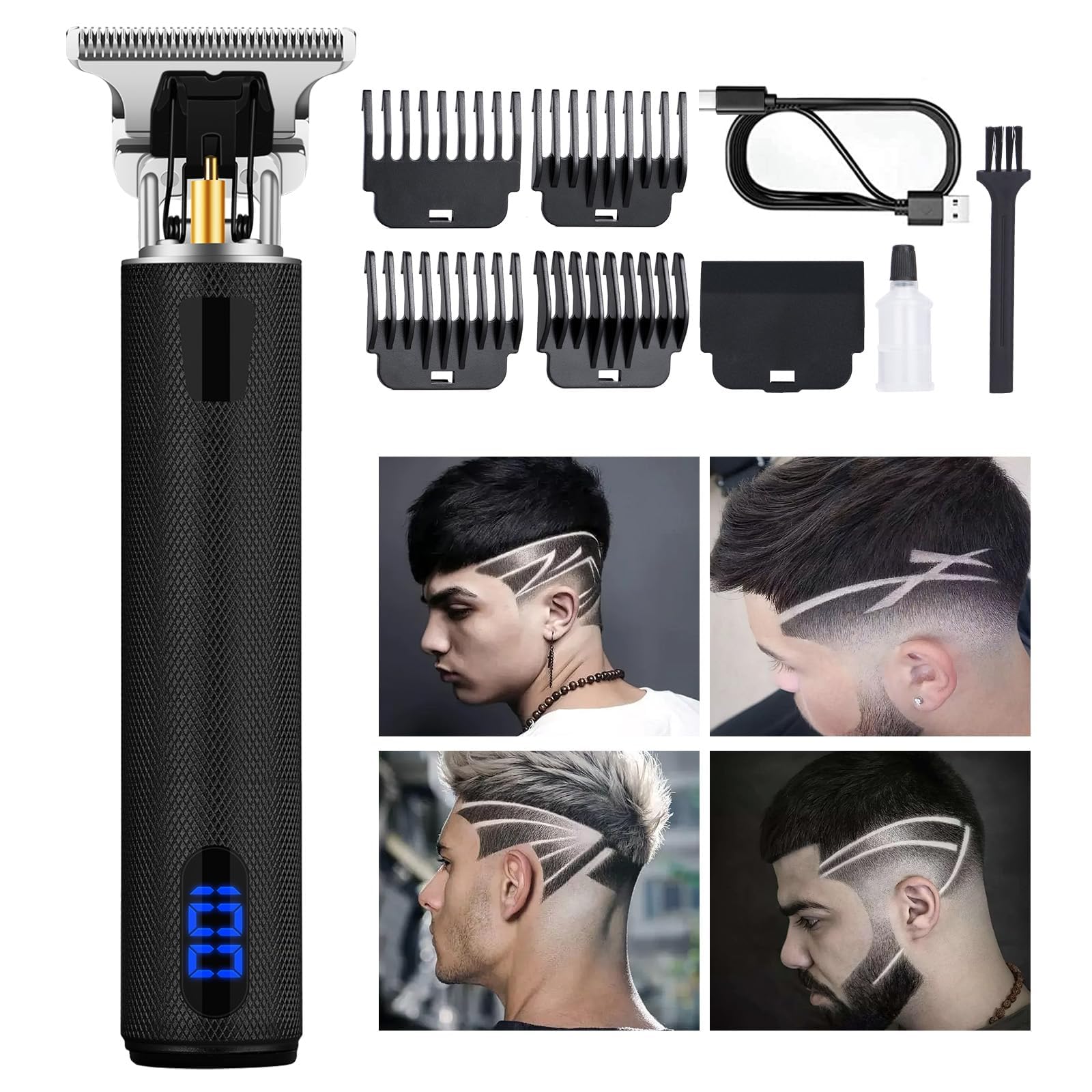 AURUZA Hair Clippers, Beard Trimmer for Men, Cordless Rechargeable Shaver with LCD Display Cutting Grooming Kit Approaching Zero Gapped Electric Razor Gifts