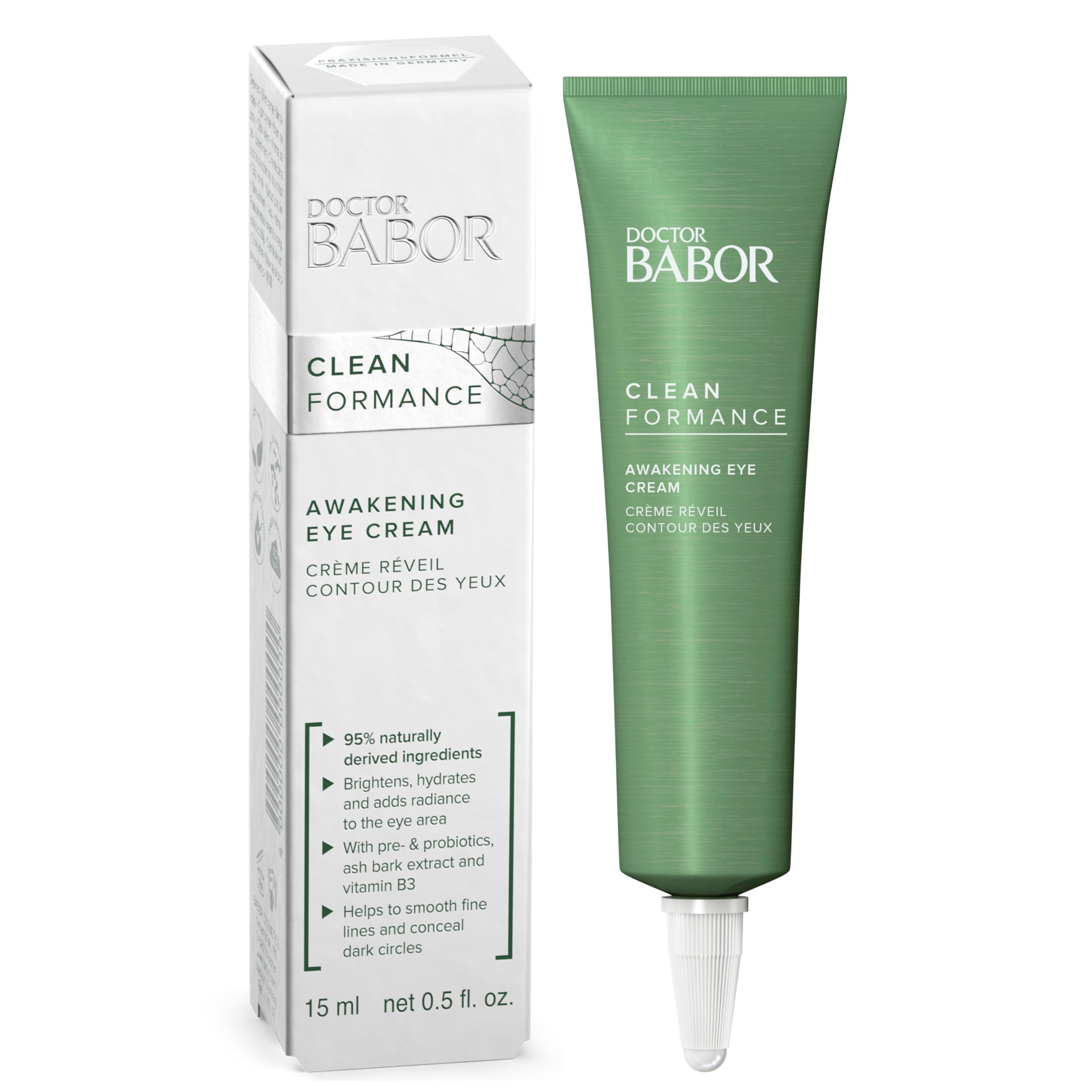 DOCTOR BABOR CLEANFORMANCE Awakening Eye Cream, Moisturising Eye Cream, With Pre- / Probiotics and Hyaluronic Acid, Vegan Formula, 1 x 15 ml