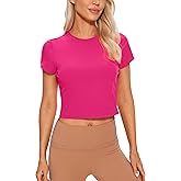 CRZ YOGA Butterluxe Short Sleeve Shirts for Women High Neck Crop Basic T-Shirts Fitted Gym Workout Tops
