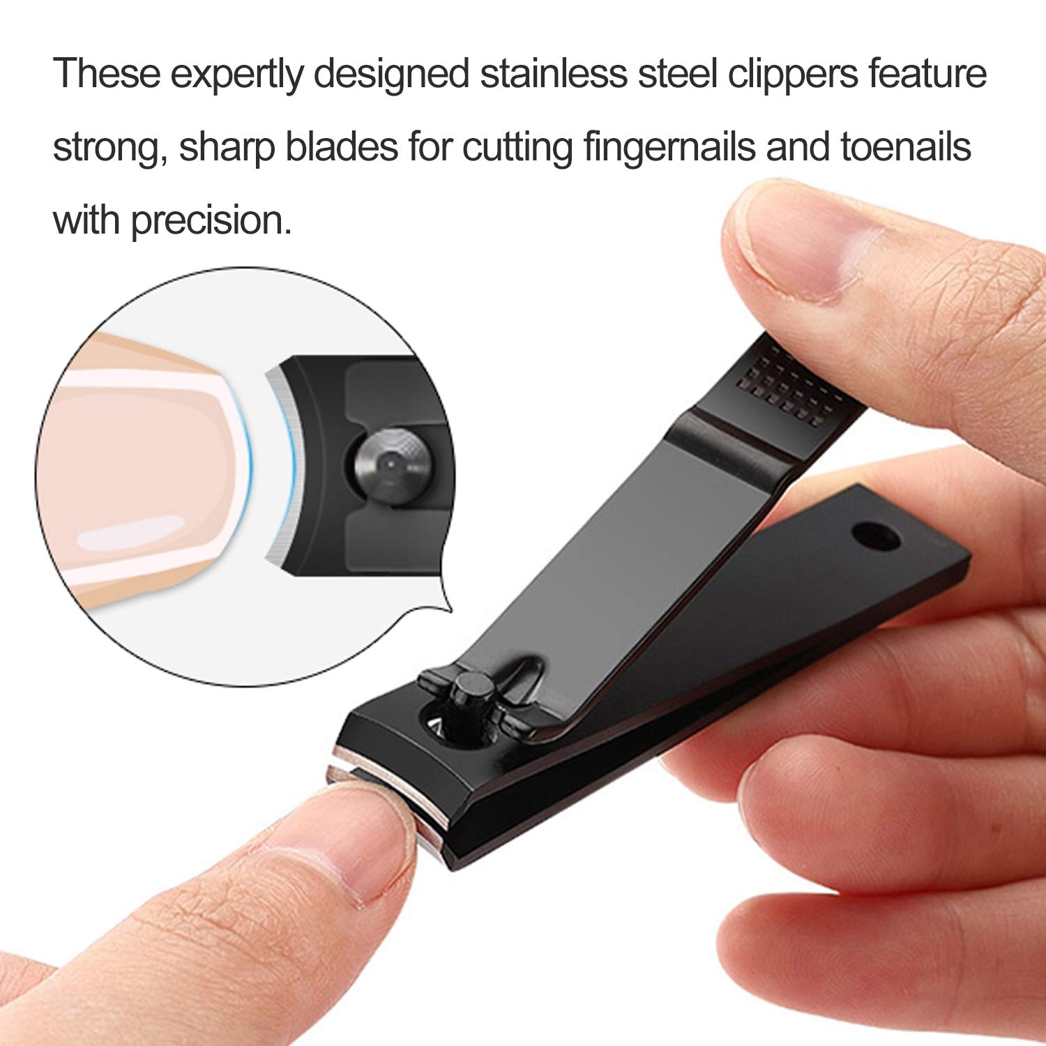 FIXBODY Nail Clipper Set – Black Stainless Steel Fingernails & Toenails Clippers & Nail File Sharp Nail Cutter with Leather Case, Set of 3 (Straight & Curved) : Beauty