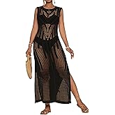 Bsubseach Crochet Beach Cover Ups for Women Hollow Out Sleeveless Swimsuit Cover Up Swimwear Bikini Coverup Dress