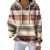 Christian Sweatshirts for Women Religious Jesus Hoodie Retro Plaid Pullover Faith God Cross Shirts Bible Verse Tops