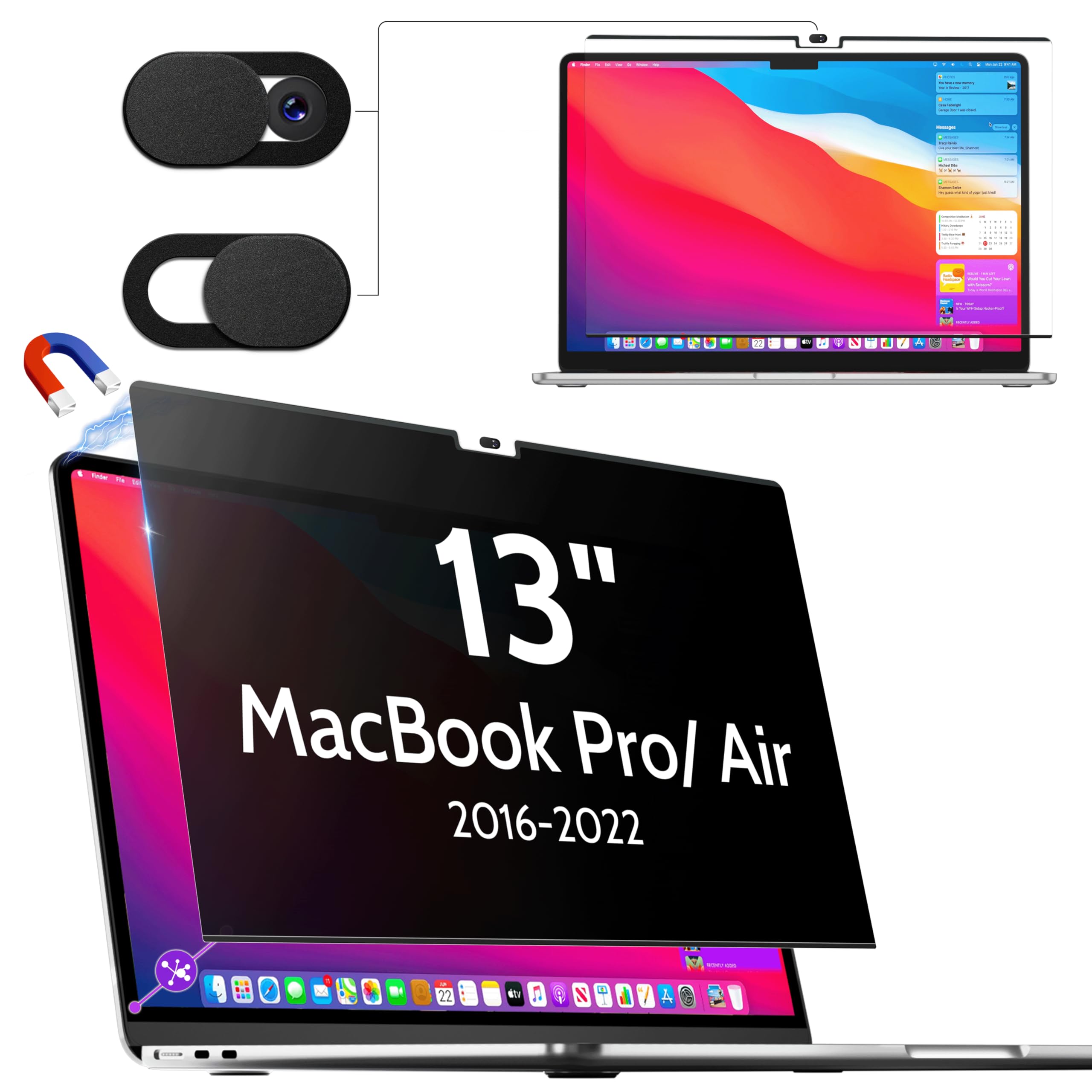 Makinda for MacBook Air 13 / MacBook Pro 13 / MacBook Pro 13 Privacy Protection Film Magnetic Type Blue Light Cut Peeping Film Anti-Glare Anti-Glare, Double Sided, Easy to Install and Remove